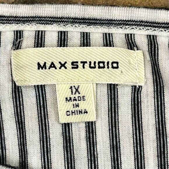 Max Studios Stripe Tie Cuff Blouse 1X - Picture 10 of 10